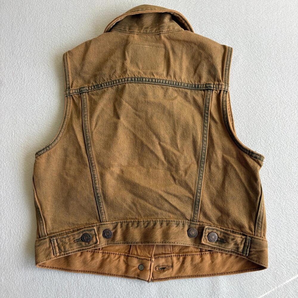 NWT Levis Womens Denim Trucker Vest Brown Garment Dye Button Front Cotton XS - Picture 8 of 8